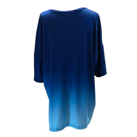 Gradient Blue Tones Tunic Short Sleeve Flowy Fabric Women 4X - Picture 3 of 6
